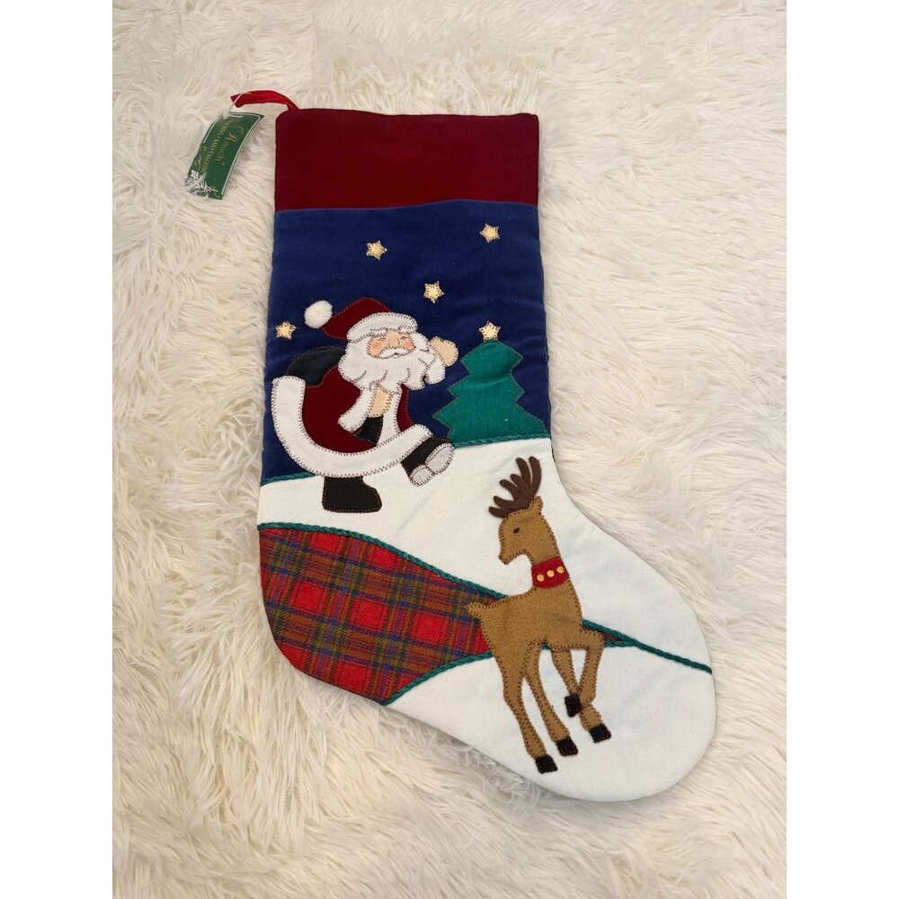 Vintage NOS Rauch Christmas Stocking Santa Claus Reindeer